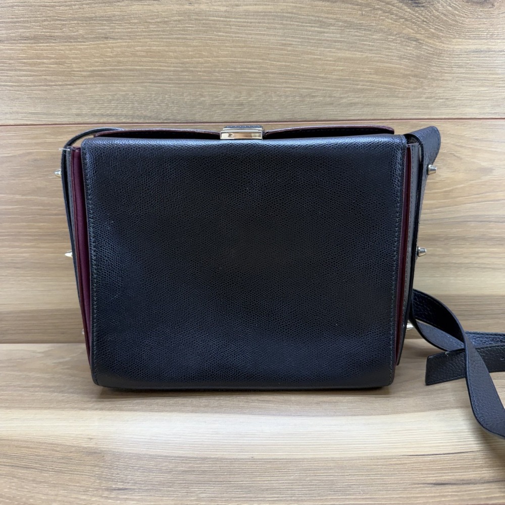Furla Black Burgundy Leather Top Lock Shoulder Bag Modern Minimalist Office‎
